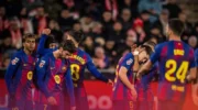 Momen pertandingan Barcelona tumbang 1-2 dari Girona di Estadi Municipal de Montilivi pekan ke-24 La Liga.