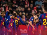 Momen pertandingan Barcelona tumbang 1-2 dari Girona di Estadi Municipal de Montilivi pekan ke-24 La Liga.