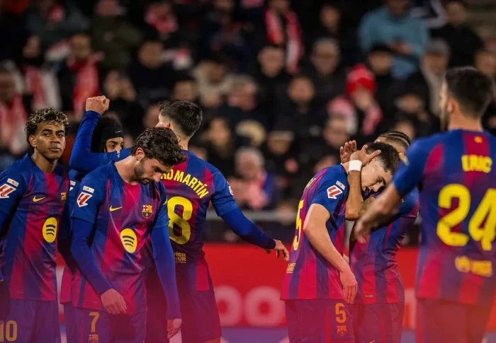 Momen pertandingan Barcelona tumbang 1-2 dari Girona di Estadi Municipal de Montilivi pekan ke-24 La Liga.