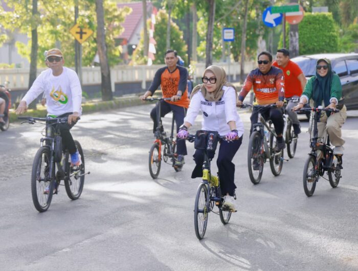 Bupati Barru Andi Ina Kartika Sari memimpin Gerakan Rabu Bersih dan program Bike to Work bersama ASN di Taman Pahlawan Barru.