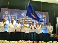 Suasana sidang Konferensi Provinsi PWI Sulawesi Selatan 2026 saat Suwardi Thahir ditetapkan secara aklamasi sebagai Ketua PWI Sulsel periode 2026–2031 bersama HM Dahlan Abubakar sebagai Ketua DKP PWI Sulsel.