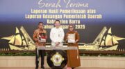 Bupati Barru Andi Ina Kartika Sari menerima Laporan Hasil Pemeriksaan dari BPK RI Perwakilan Sulawesi Selatan setelah Kabupaten Barru meraih opini Wajar Tanpa Pengecualian (WTP) ke-11 berturut-turut atas LKPD Tahun Anggaran 2025.
