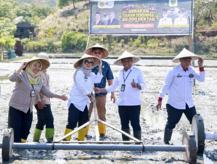 Bupati Barru Andi Ina Kartika Sari menghadiri Gerakan Tanam Serempak Nasional di areal Kelompok Tani Labu Cai Desa Bojo.
